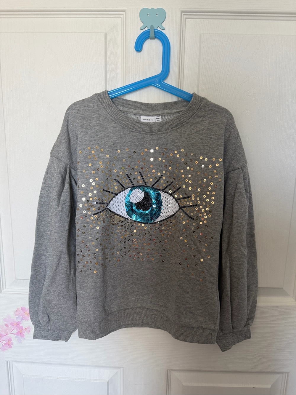 NAME IT Girls' Gray Sequin Eye Sweatshirt 9-10 years